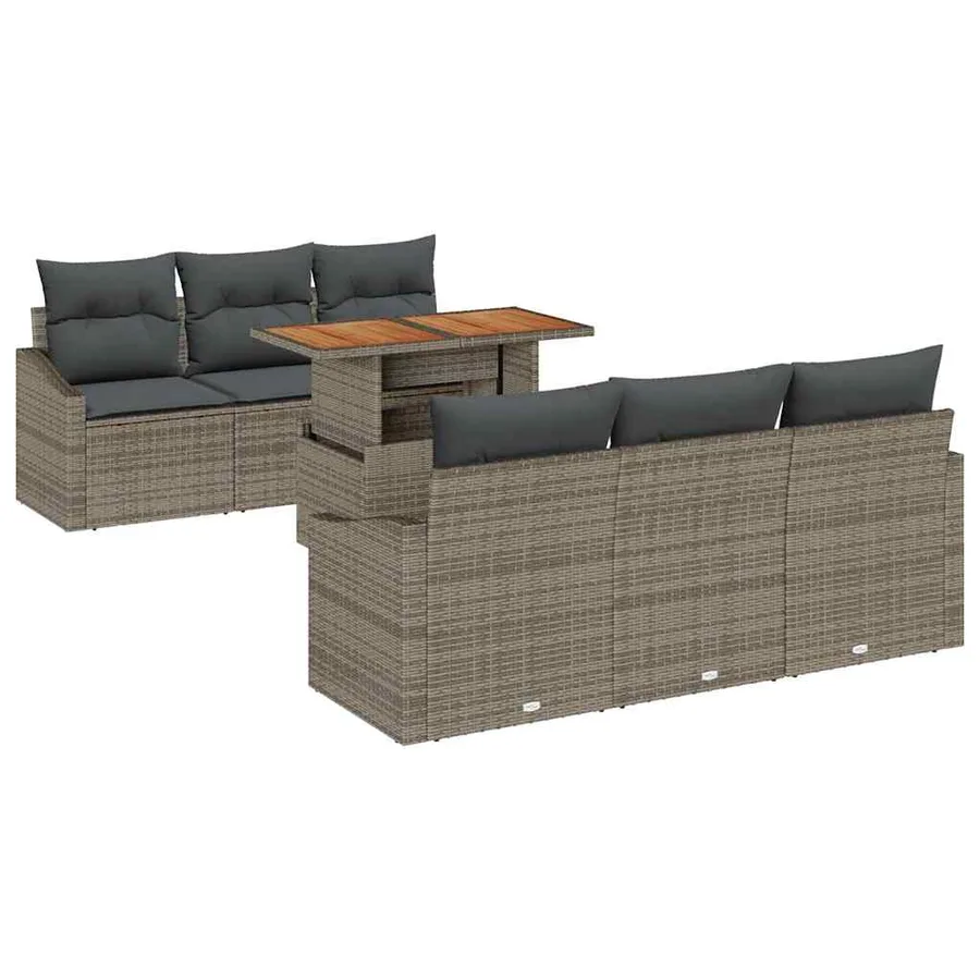 Ensemble de canapé de jardin 7 pcs Gris Poly rotin - 2