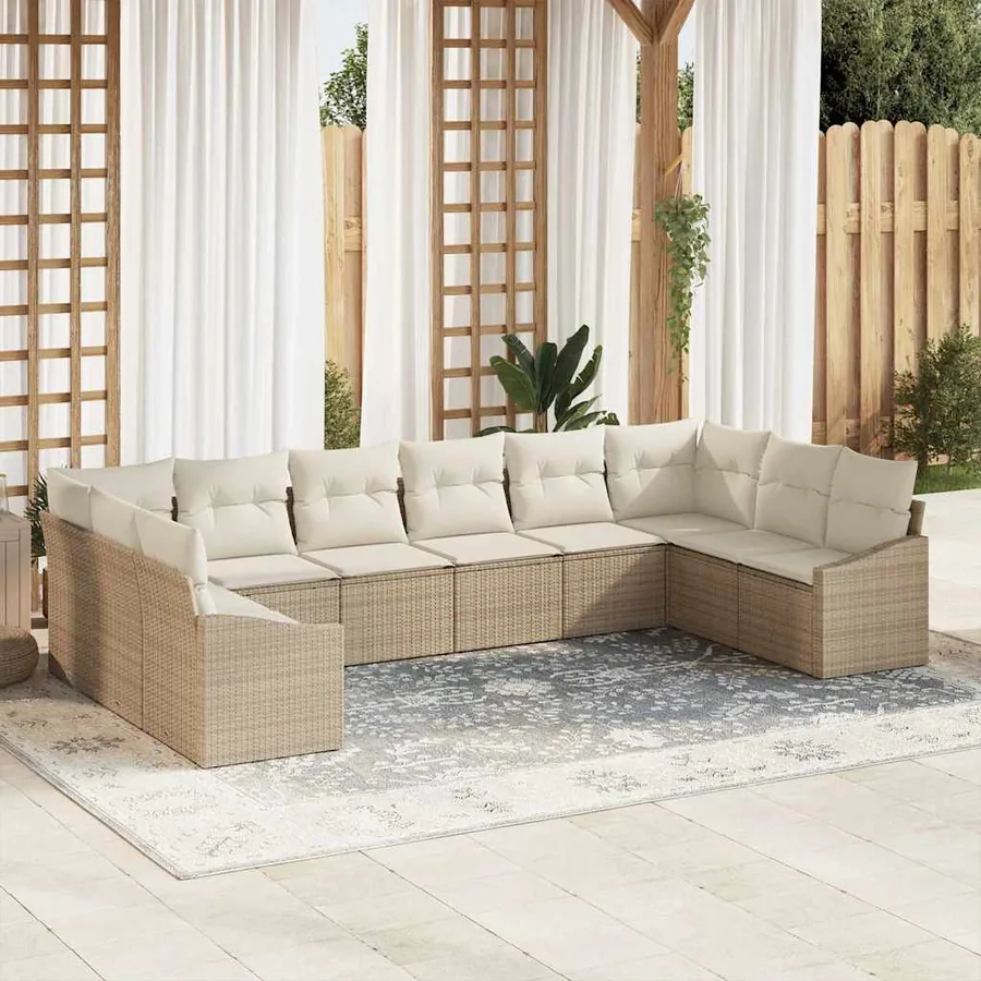 Ensemble de Canapés avec coussin 10 pcs Beige polyrotin