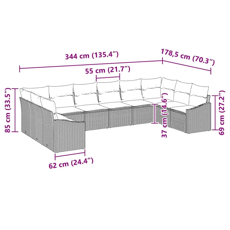 Ensemble de Canapés avec coussin 10 pcs Beige polyrotin - 10
