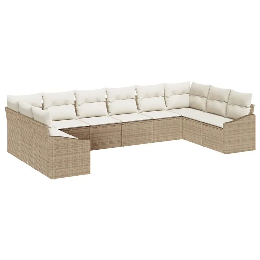 Ensemble de Canapés avec coussin 10 pcs Beige polyrotin - 2