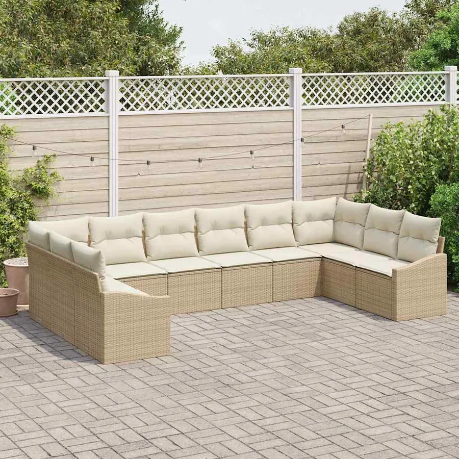 Ensemble de Canapés avec coussin 10 pcs Beige polyrotin - 3