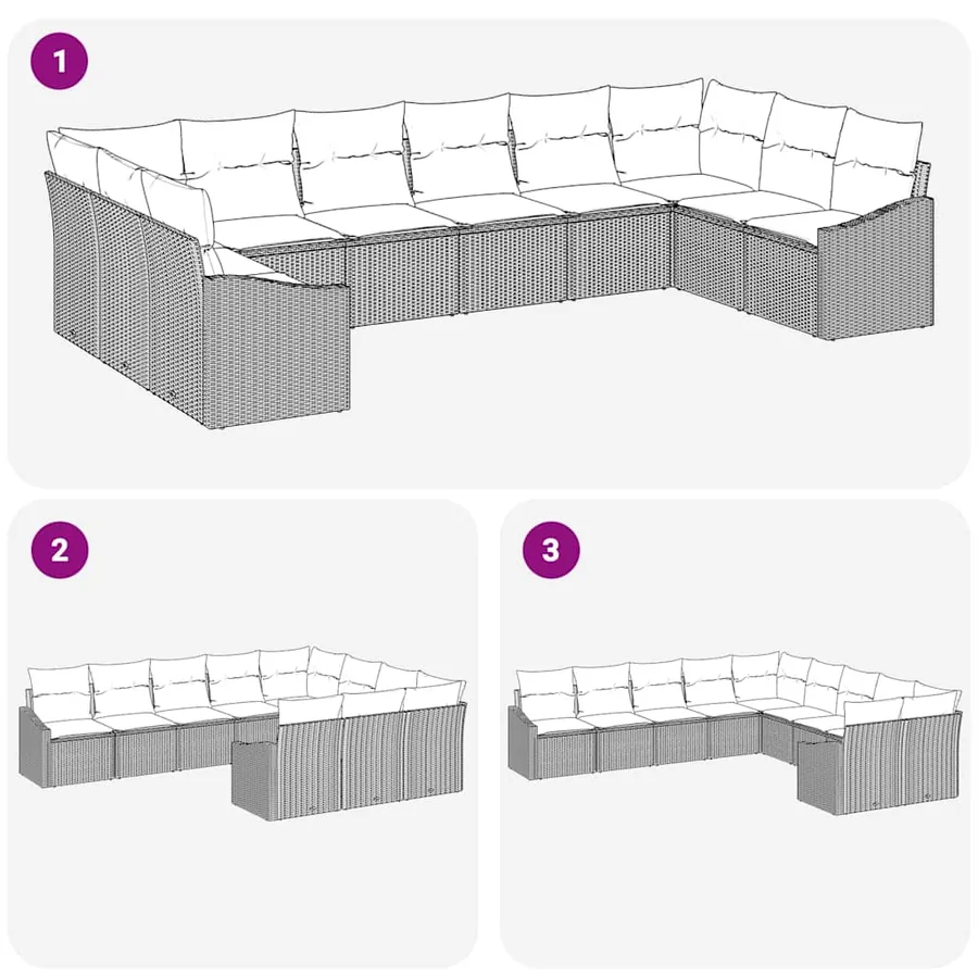 Ensemble de Canapés avec coussin 10 pcs Beige polyrotin - 7