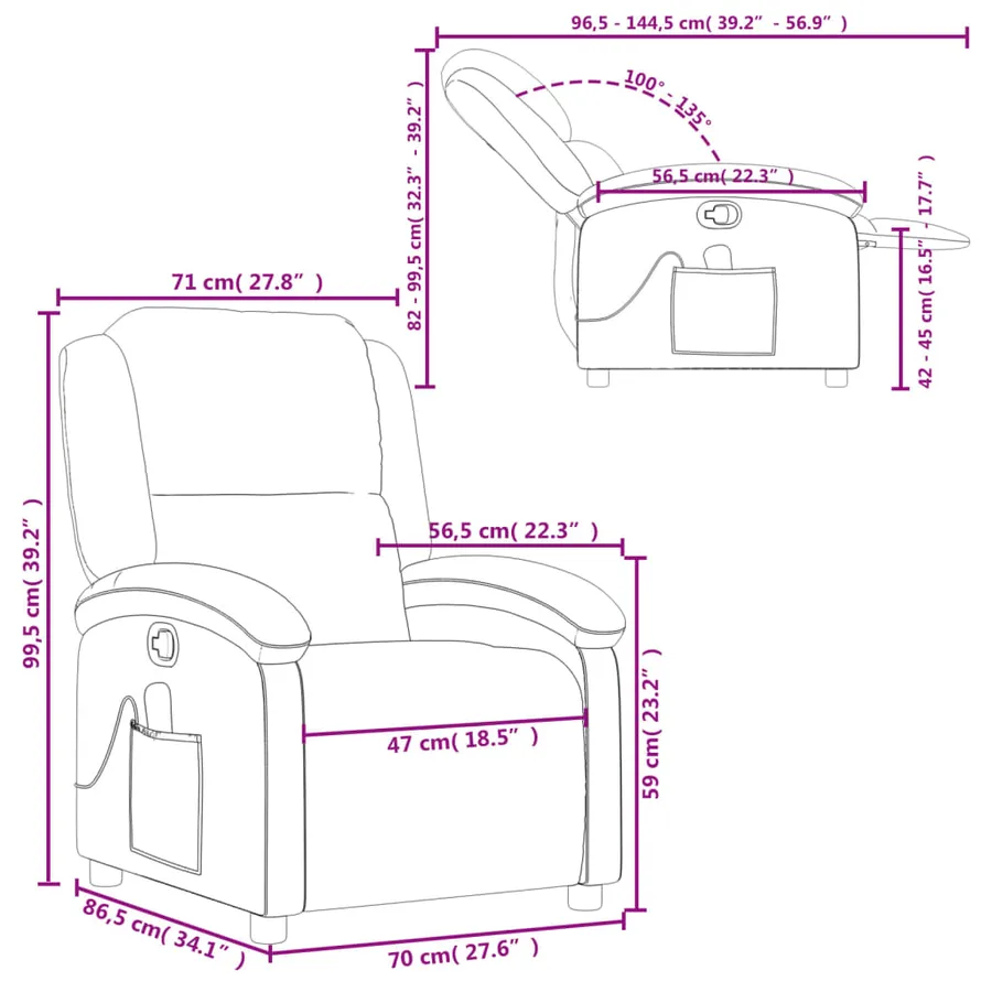 Fauteuil de massage inclinable noir cuir véritable - 12