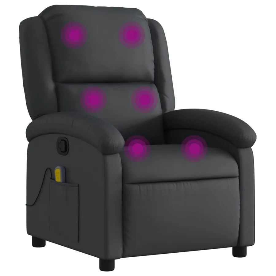 Fauteuil de massage inclinable noir cuir véritable - 2