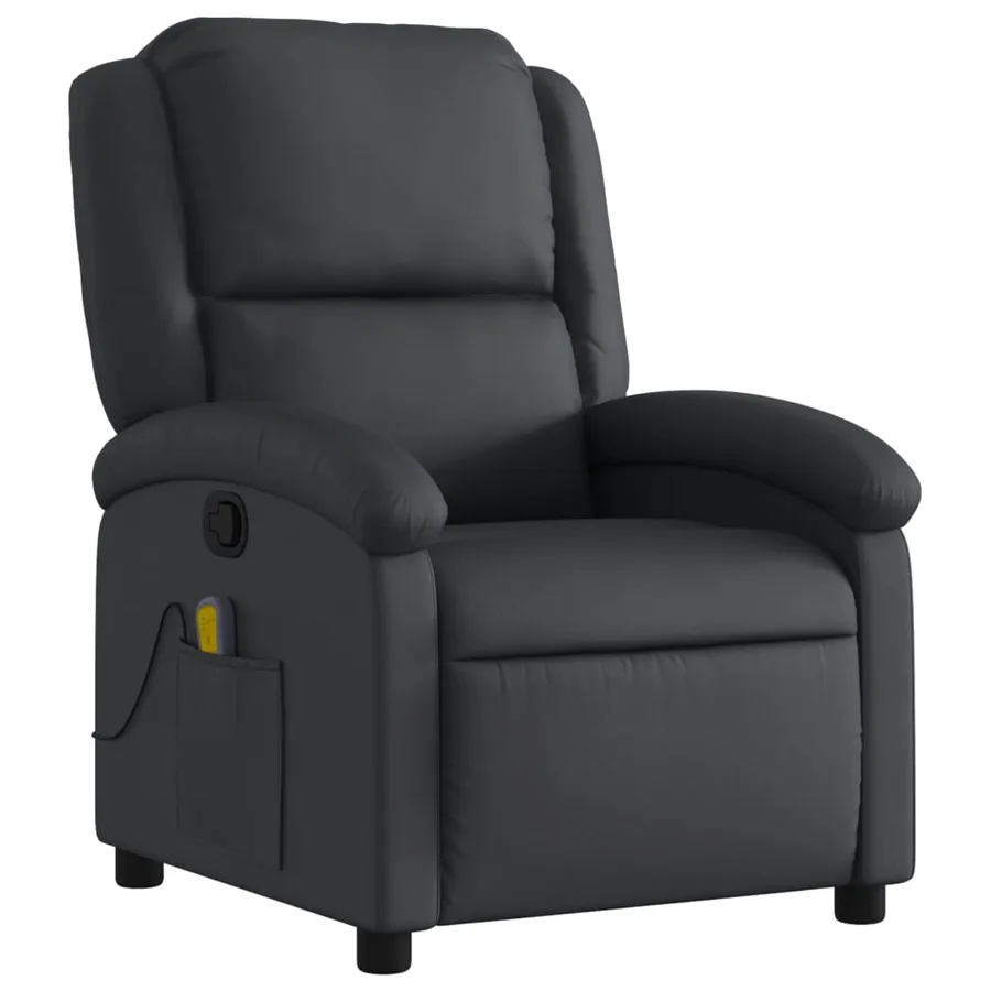 Fauteuil de massage inclinable noir cuir véritable - 3