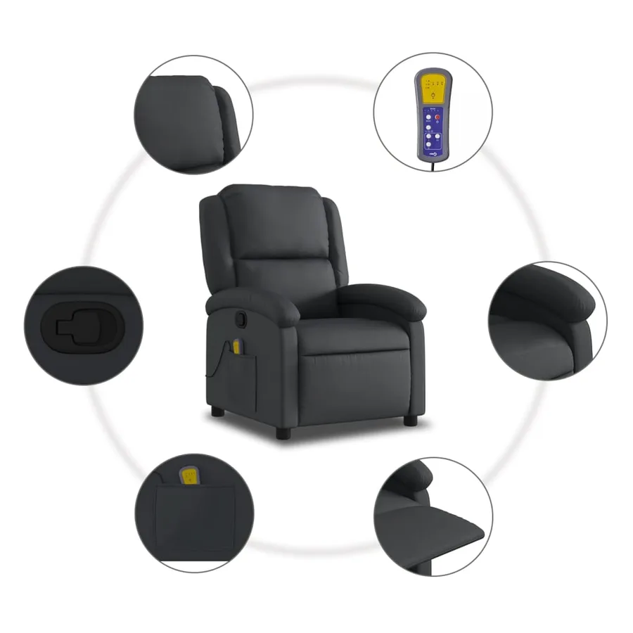 Fauteuil de massage inclinable noir cuir véritable - 6