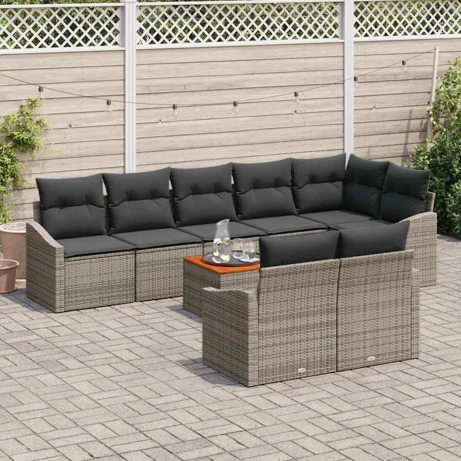 Ensemble de canapé de jardin avec stockage 9 pcs Gris polyrotin - 3