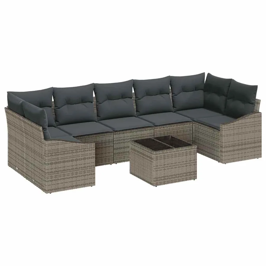 Ensemble de Canapés avec coussin 8 pcs Gris polyrotin - 2