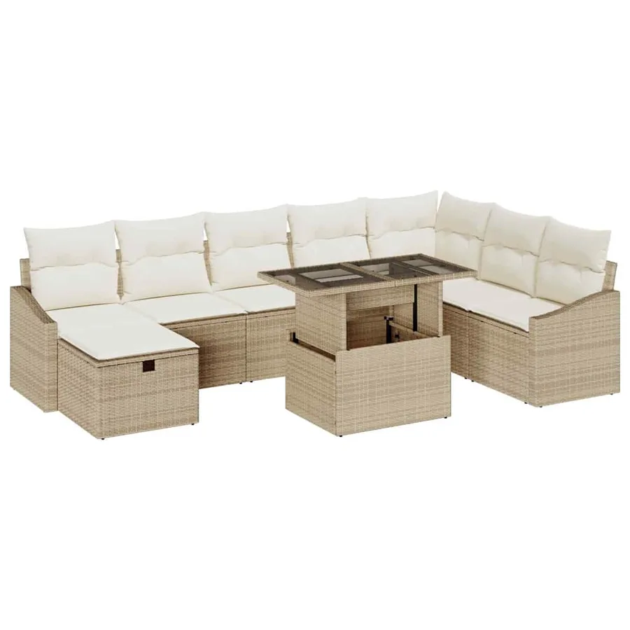 Ensemble de canapé de jardin 9 pcs Beige Poly rotin - 2