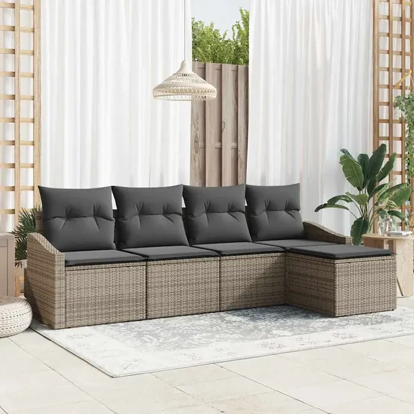 Ensemble de Canapés avec coussin 5 pcs Gris polyrotin