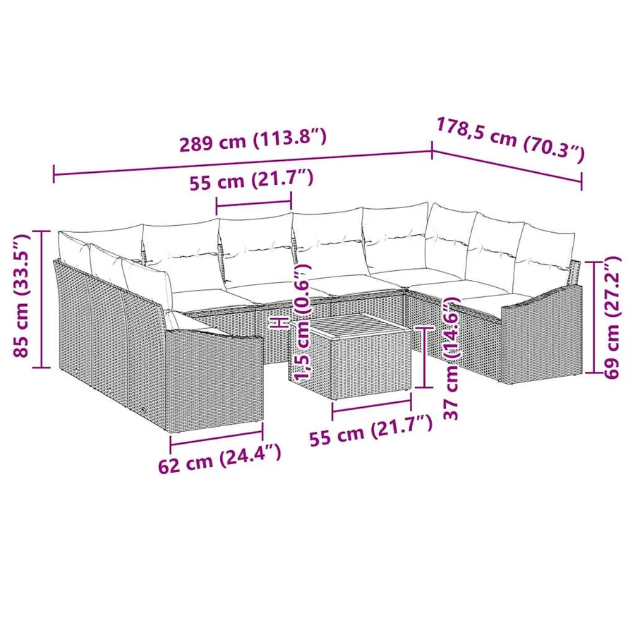 Ensemble de canapé de jardin 10 pcs Gris polyrotin - 13