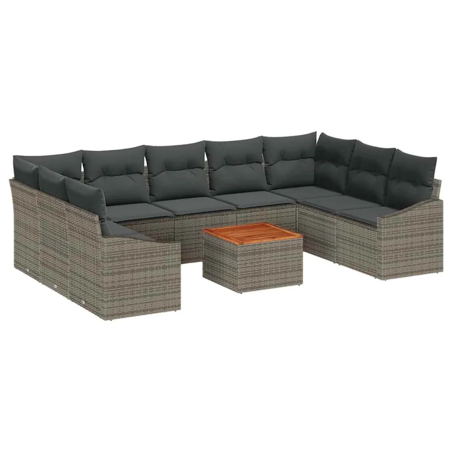 Ensemble de canapé de jardin 10 pcs Gris polyrotin - 2