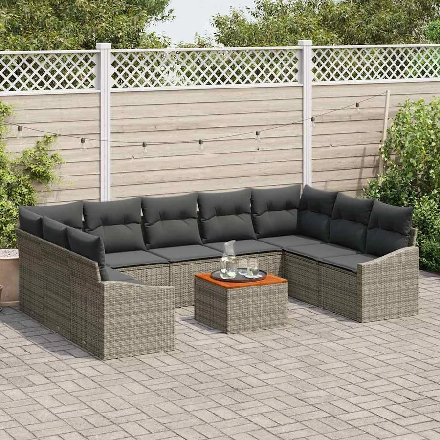 Ensemble de canapé de jardin 10 pcs Gris polyrotin - 3