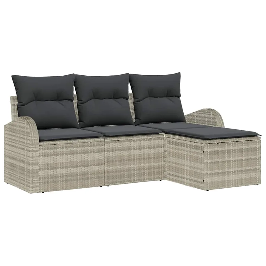 Ensemble de Canapés avec coussin 4 pcs Gris clair polyrotin - 2