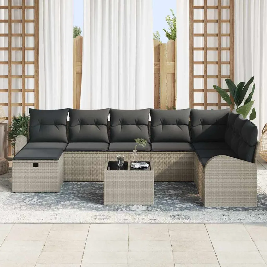 Ensemble de canapé de jardin 9 pcs Gris clair Poly rotin - 3