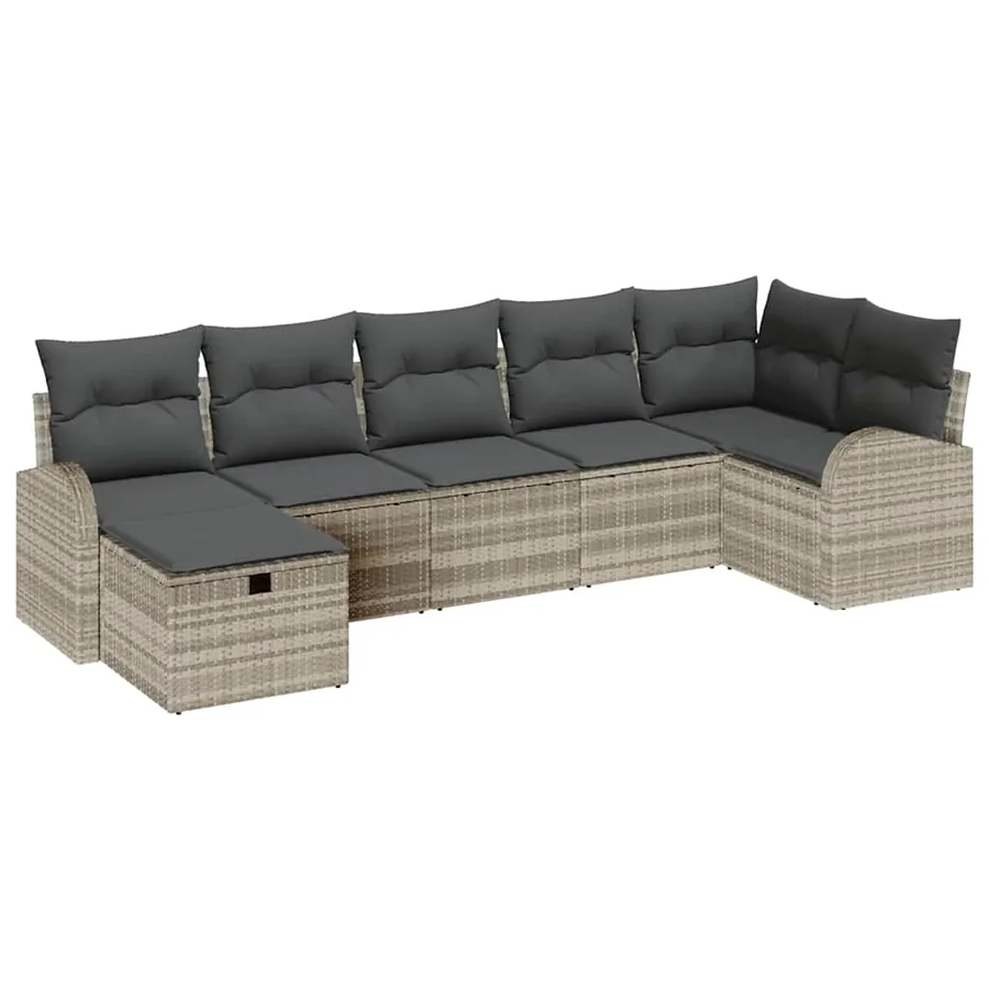 Ensemble de canapé de jardin 7 pcs Gris clair polyrotin - 2