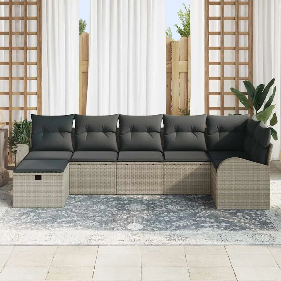 Ensemble de canapé de jardin 7 pcs Gris clair polyrotin - 3