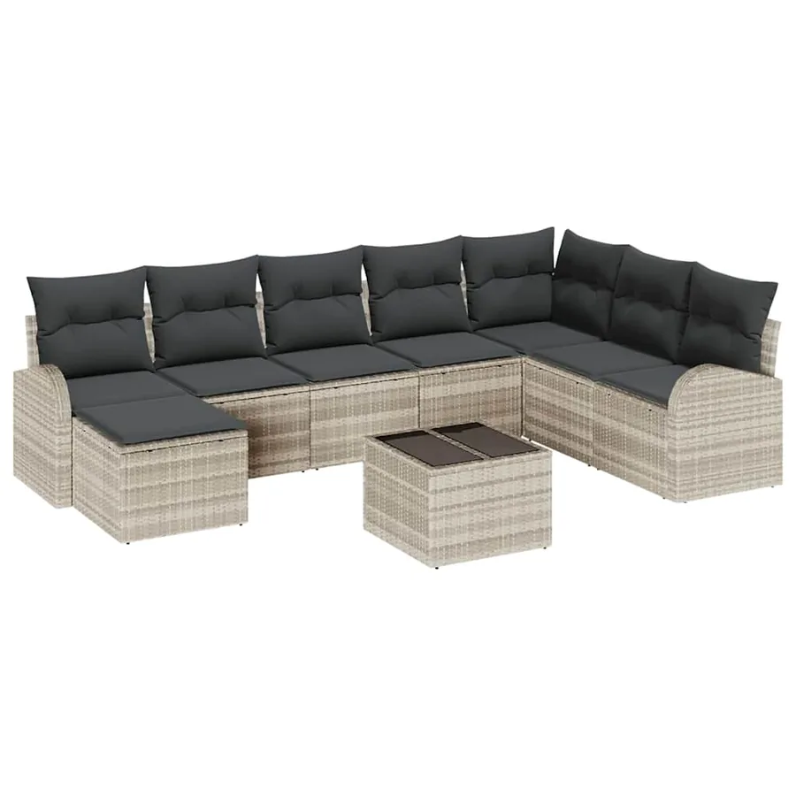 Ensemble de Canapés avec coussin 9 pcs Gris clair polyrotin - 2