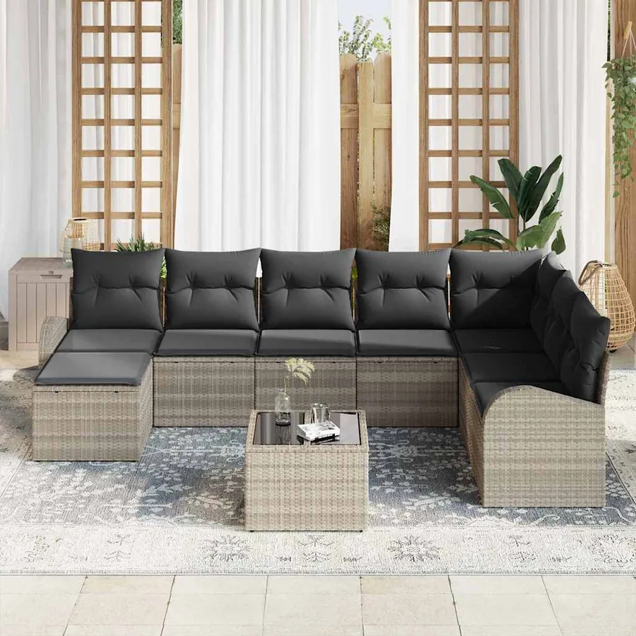 Ensemble de Canapés avec coussin 9 pcs Gris clair polyrotin - 3
