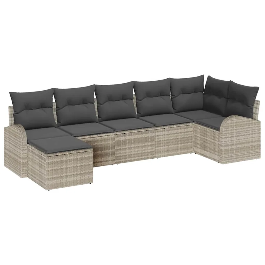 Ensemble de Canapés avec coussin 7 pcs Gris clair polyrotin - 2