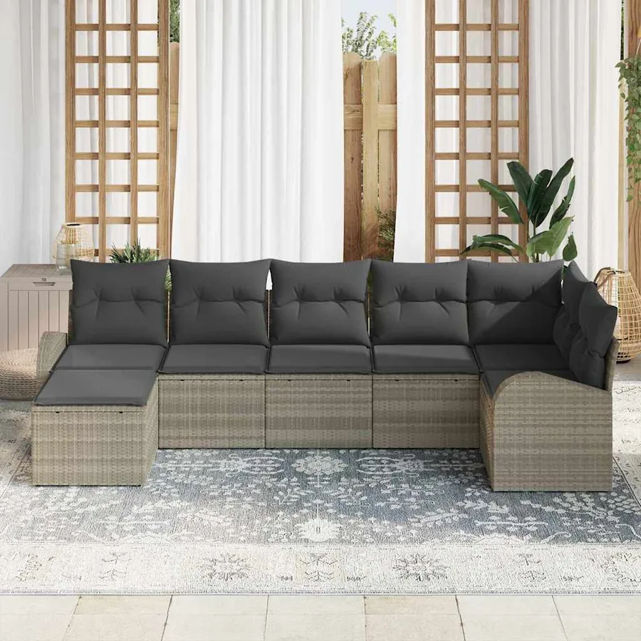 Ensemble de Canapés avec coussin 7 pcs Gris clair polyrotin - 3
