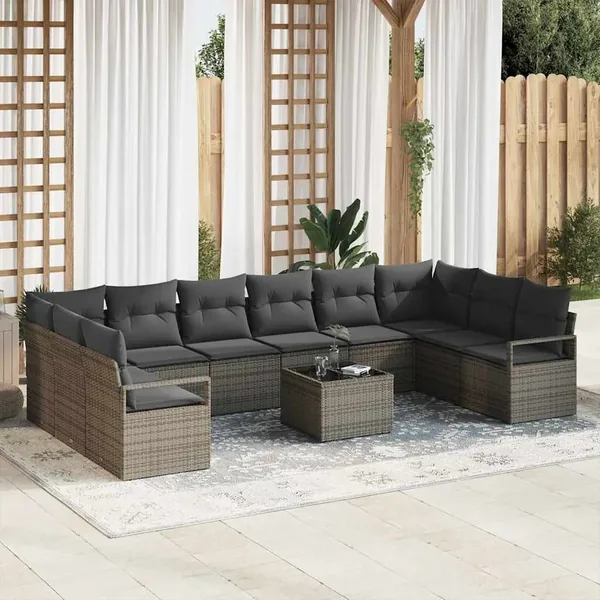 Ensemble de Canapés avec coussin 11 pcs Gris polyrotin