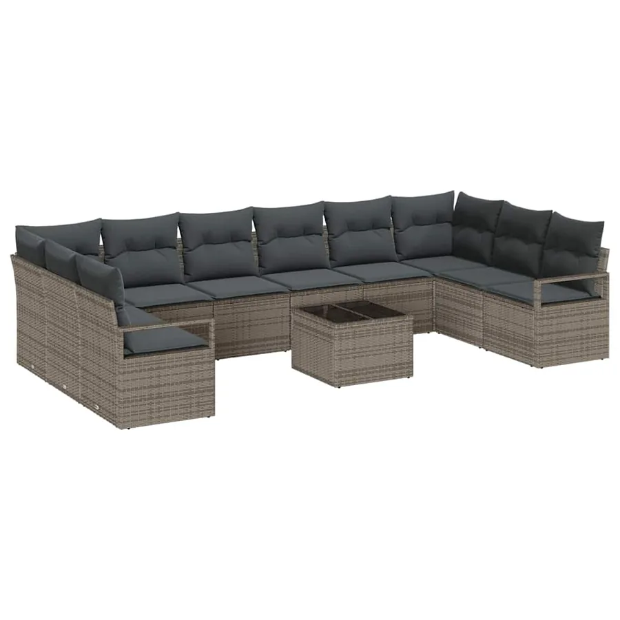 Ensemble de Canapés avec coussin 11 pcs Gris polyrotin - 2