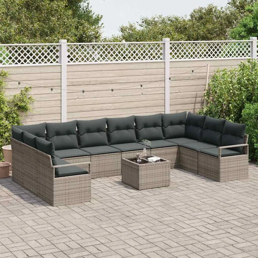 Ensemble de Canapés avec coussin 11 pcs Gris polyrotin - 3