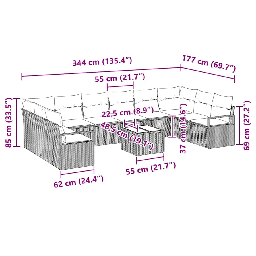 Ensemble de Canapés avec coussin 11 pcs Gris polyrotin - 9