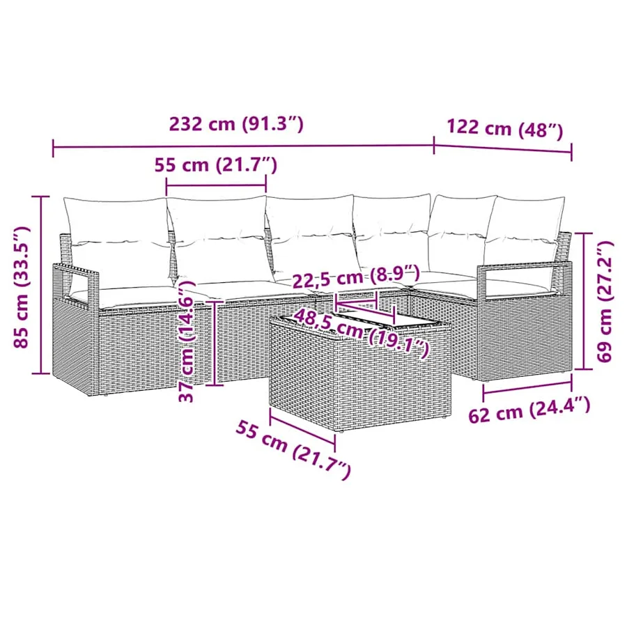 Ensemble de Canapés 6 pcs Gris polyrotin - 9