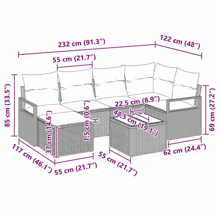 Ensemble de Canapés 7 pcs Gris polyrotin - 8