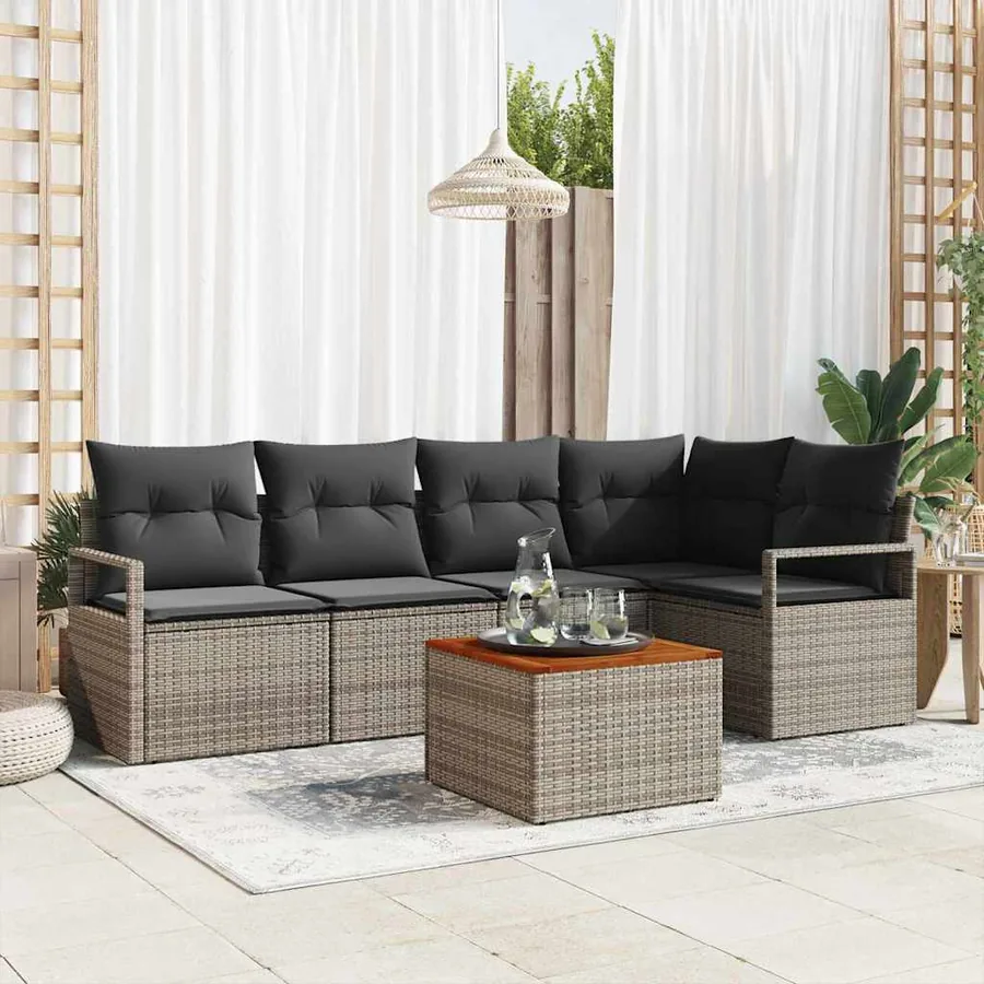Ensemble de canapé de jardin avec coussin 6 pcs Gris polyrotin