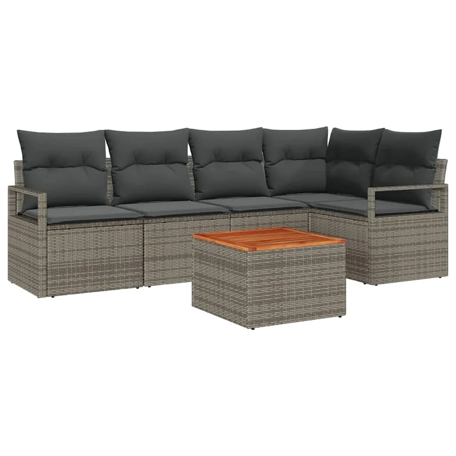 Ensemble de canapé de jardin avec coussin 6 pcs Gris polyrotin - 2