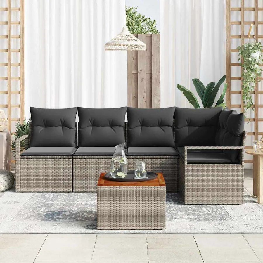 Ensemble de canapé de jardin avec coussin 6 pcs Gris polyrotin - 3