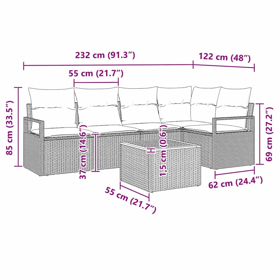 Ensemble de canapé de jardin avec coussin 6 pcs Gris polyrotin - 9