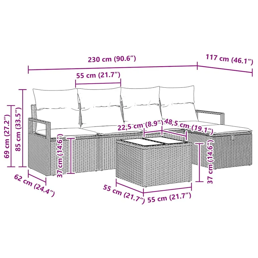 Ensemble de Canapés avec coussin 6 pcs Gris polyrotin - 8