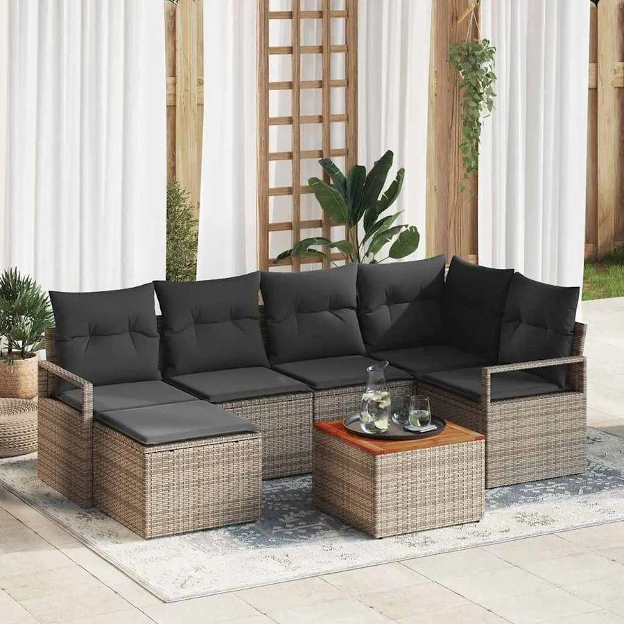 Ensemble de canapé de jardin avec coussin 7 pcs Gris polyrotin