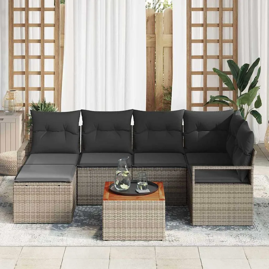 Ensemble de canapé de jardin avec coussin 7 pcs Gris polyrotin - 3