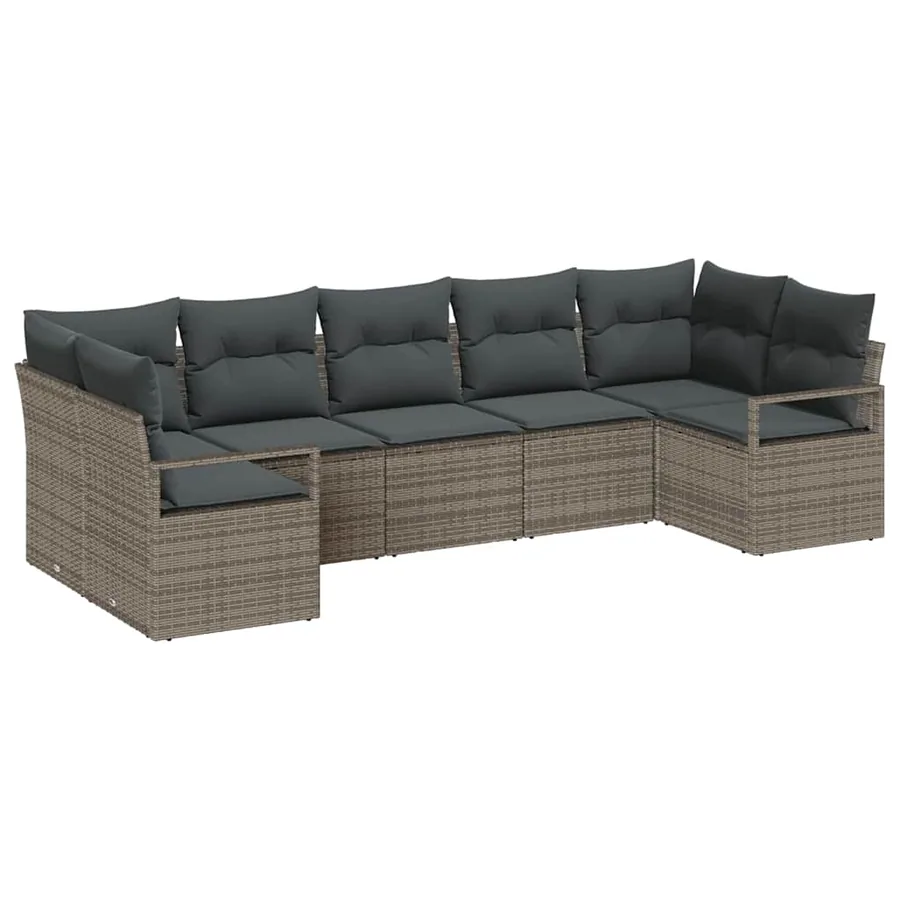 Ensemble de Canapés avec coussin 7 pcs Gris polyrotin - 2
