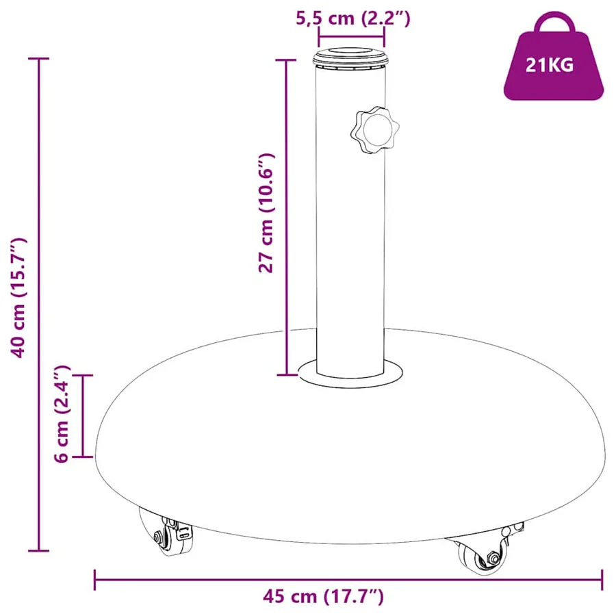 Pied de parasol 21kg Gris clair Béton Rond - 12