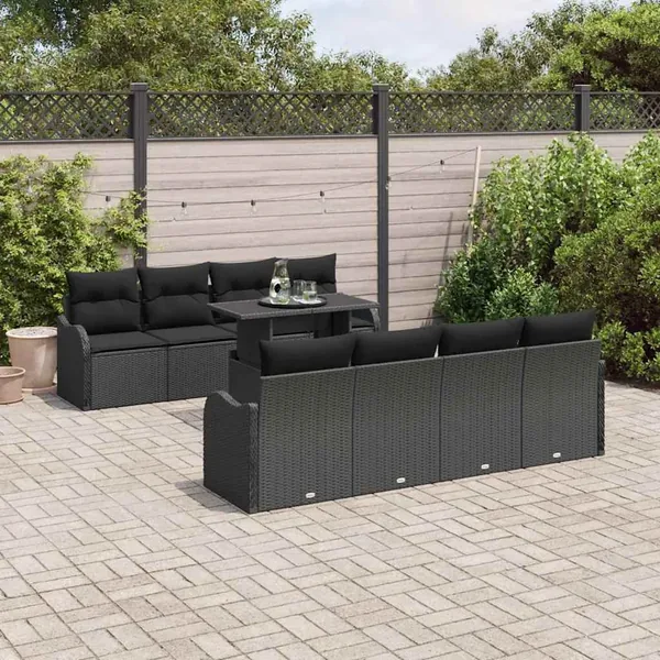 Ensemble de canapé de jardin avec coussin 7 pcs Noir polyrotin