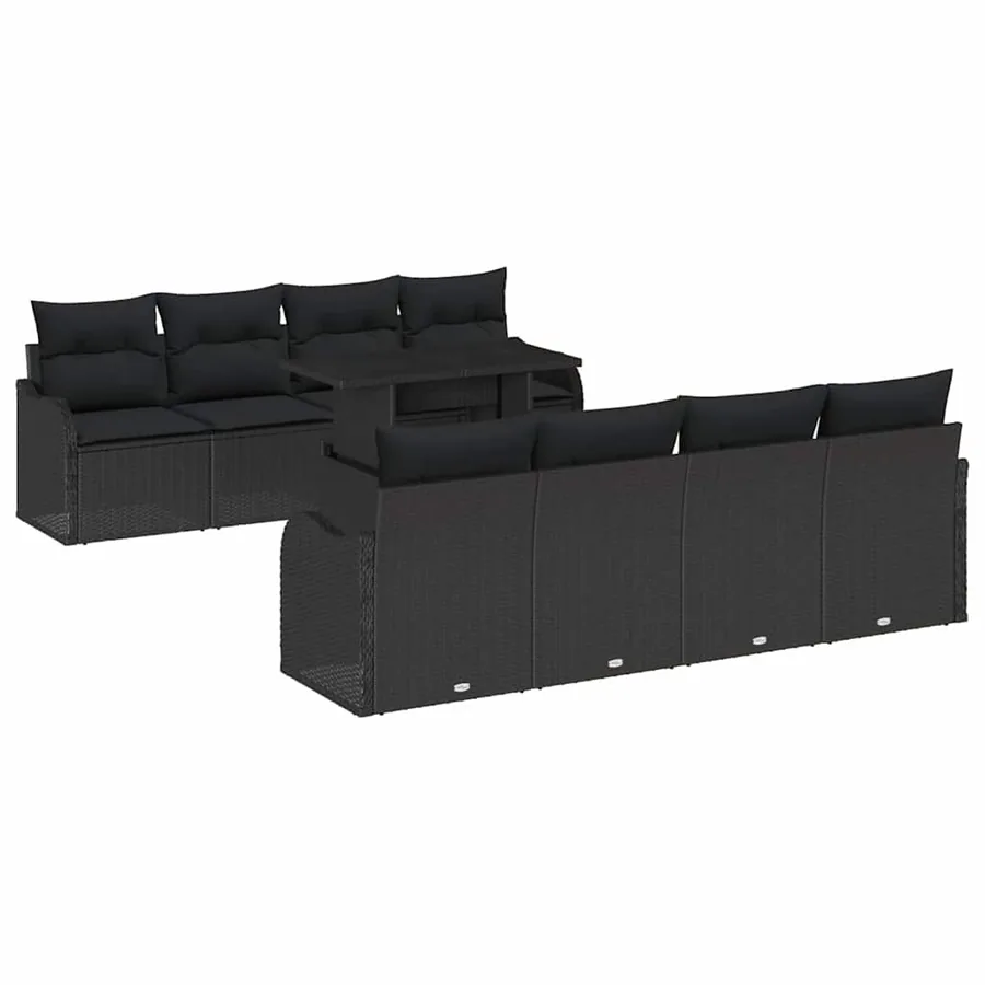 Ensemble de canapé de jardin avec coussin 7 pcs Noir polyrotin - 2
