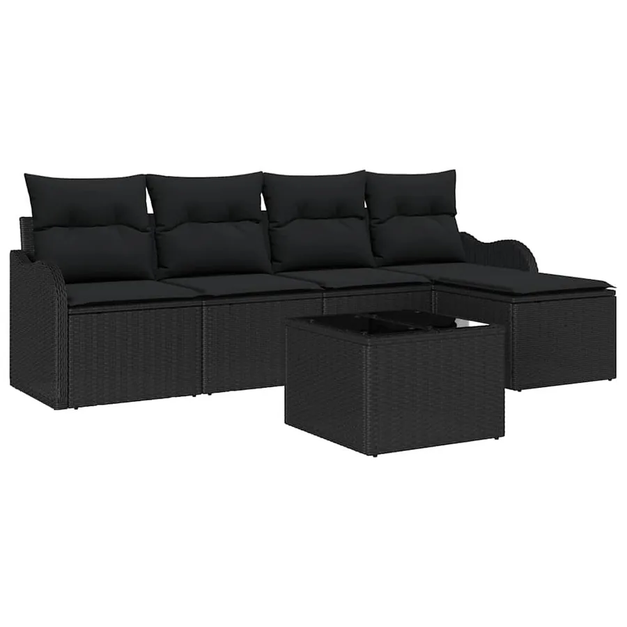 Ensemble de canapé de jardin 6 pcs Noir polyrotin - 2