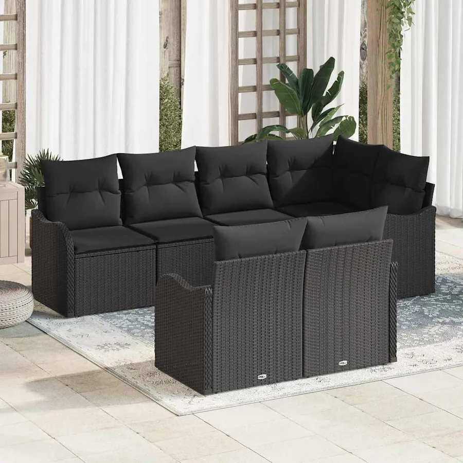 Ensemble de canapé de jardin Noir polyrotin