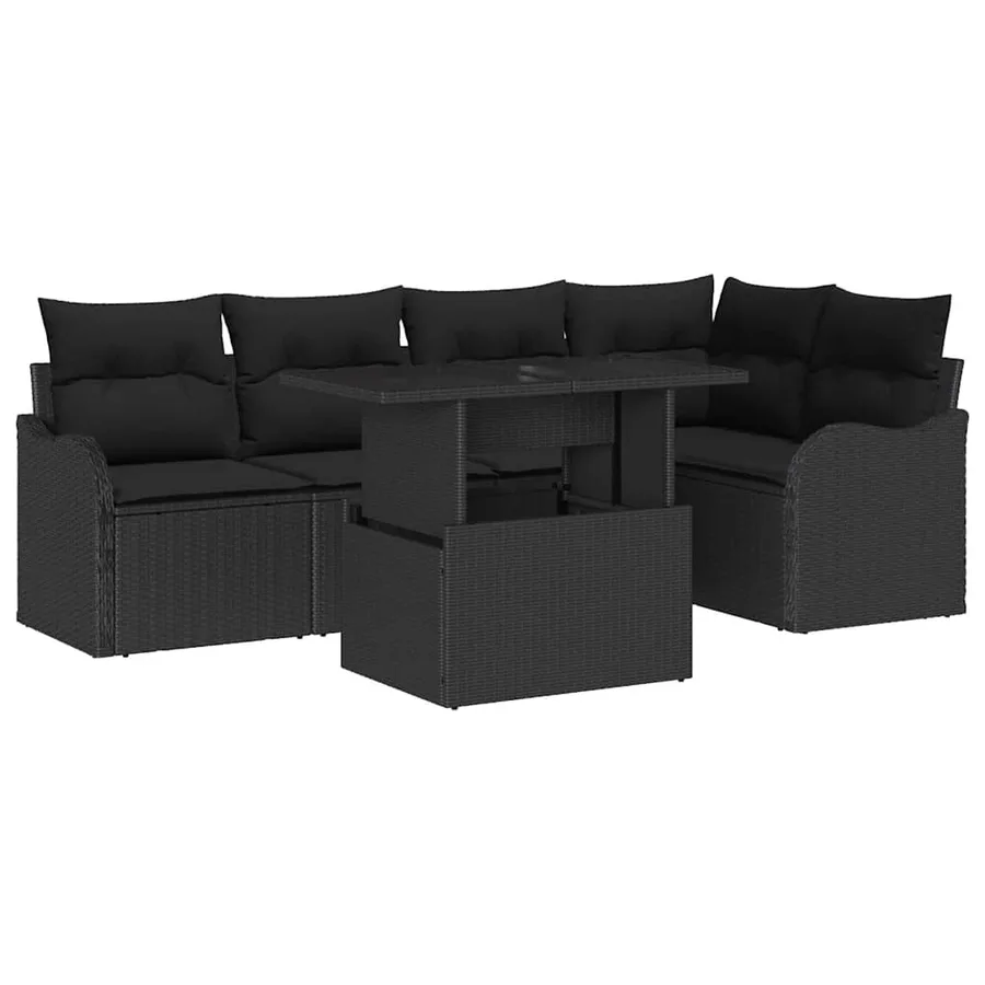 Ensemble de salle à manger avec coussin 6 pcs Noir Poly rotin - 2