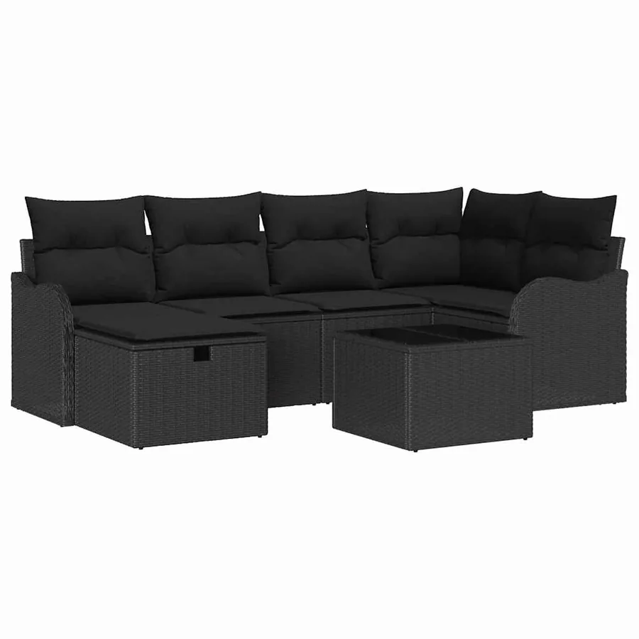Ensemble de canapé de jardin avec coussin 7 pcs Noir Poly rotin - 2