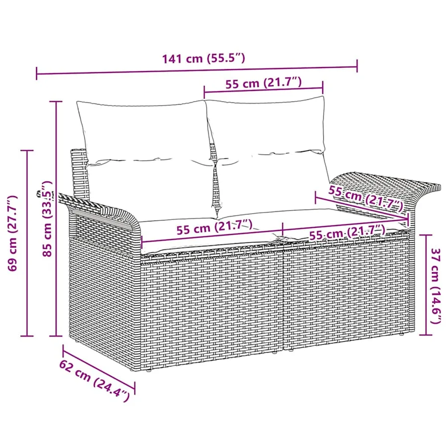 Canapé de jardin avec coussin Marron 141 x 62 x 69 cm polyrotin - 10