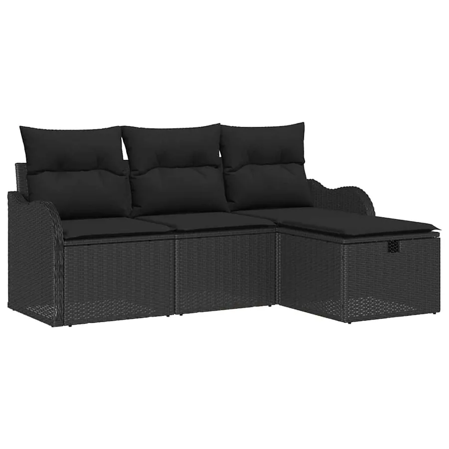 Ensemble de canapé de jardin avec coussin 4 pcs Noir polyrotin - 2