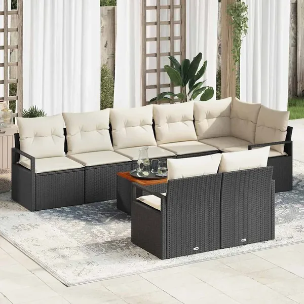 Ensemble de canapé de jardin avec coussin 9 pcs Noir polyrotin