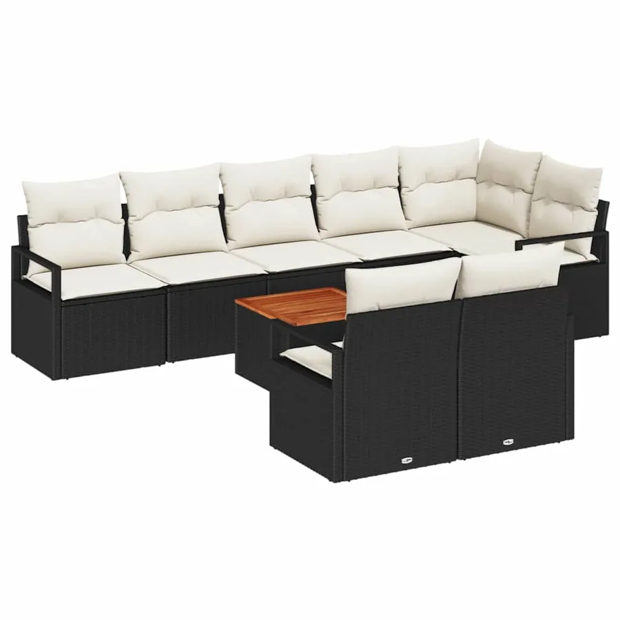 Ensemble de canapé de jardin avec coussin 9 pcs Noir polyrotin - 2